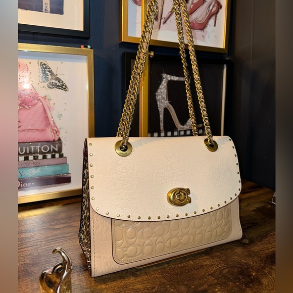 👜 Coach Parker Convertible Shoulder Bag – Beige  with Signature C Embossing - Picture 11 of 11